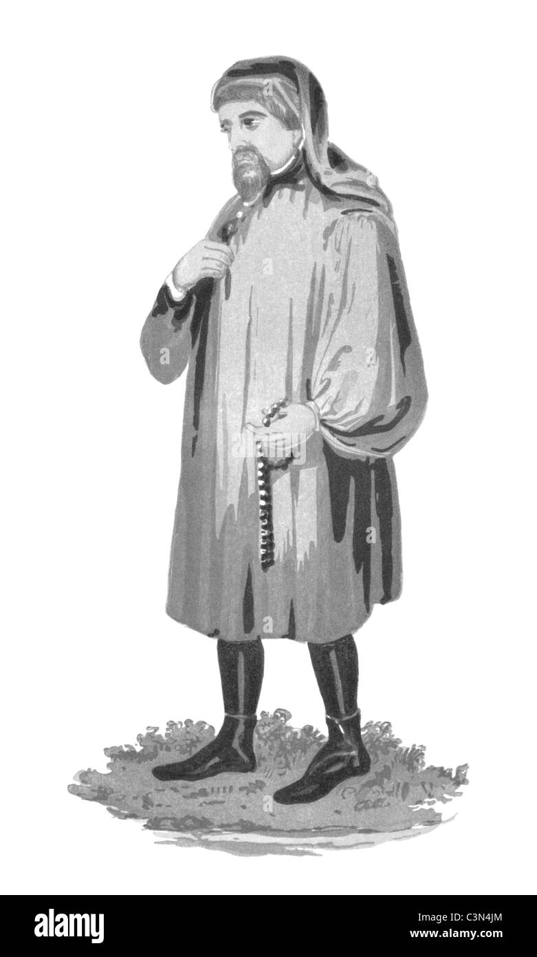 Geoffrey Chaucer (1343-1400) auf Gravur aus frühen 1900er Jahren. Englischer Schriftsteller, Dichter, Philosoph, Bürokrat, Höfling & Diplomat. Stockfoto