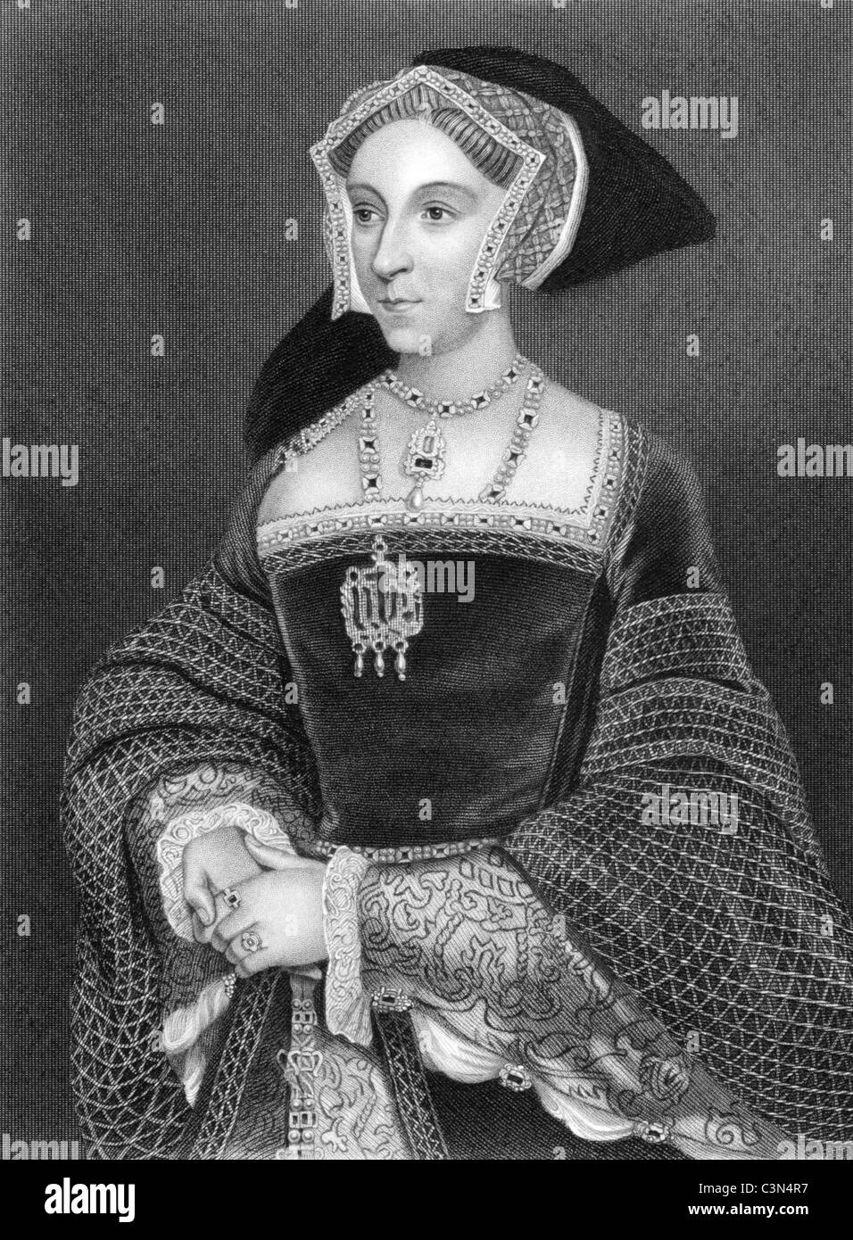 Jane Seymour (1508-1537) auf Gravur aus dem Jahre 1838. Queen Consort von England als die dritte Ehefrau von König Henry VIII. Stockfoto