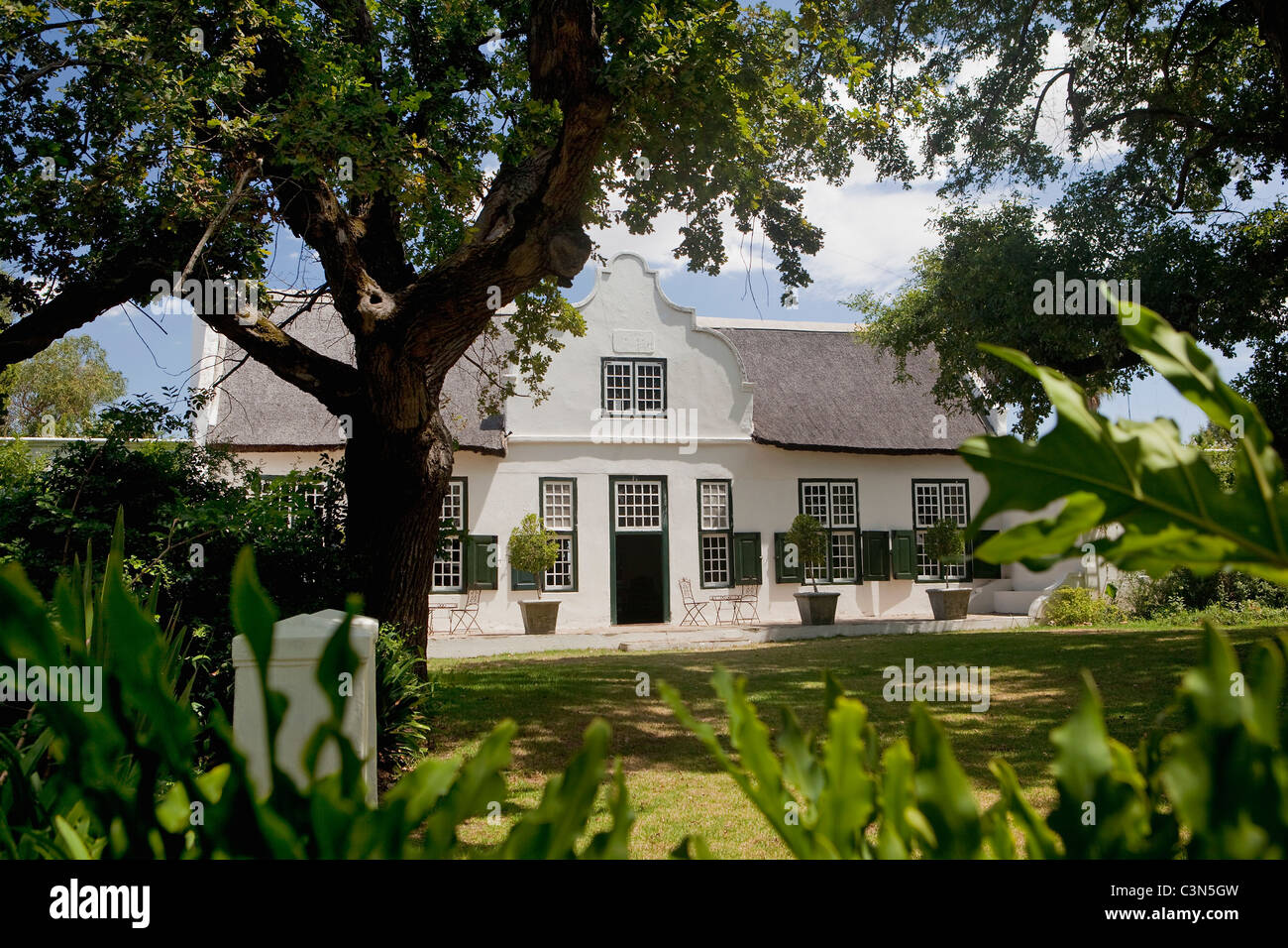 Südafrika, Western Cape, in der Nähe von Stellenbosch, Hawksmoor House Gästehaus. Kap-holländische Architektur. Stockfoto