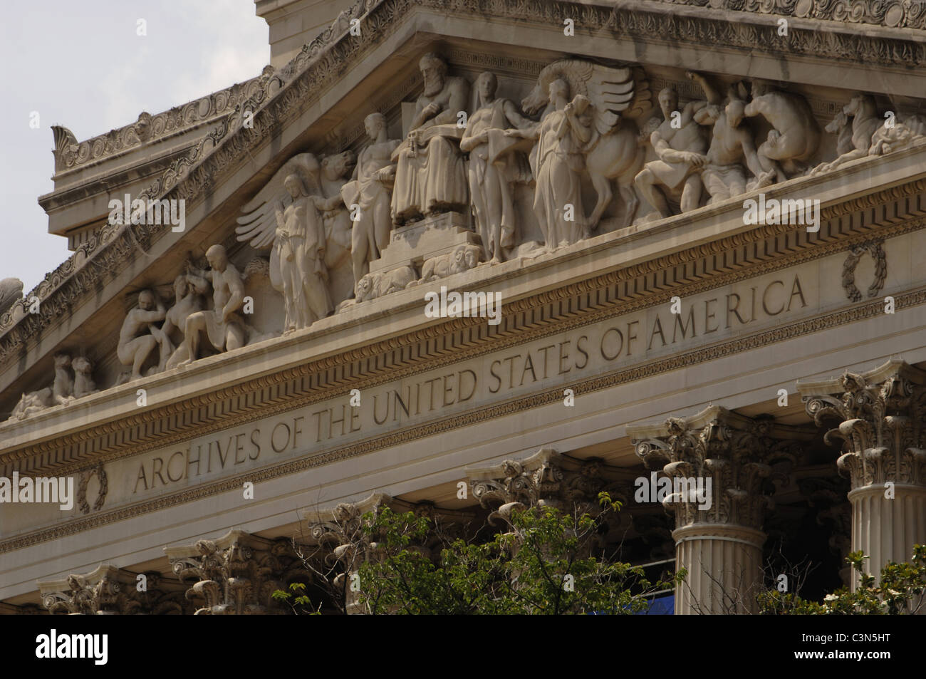 National Archives Gebäude. Äußere Detail. Washington D.C. United States. Stockfoto