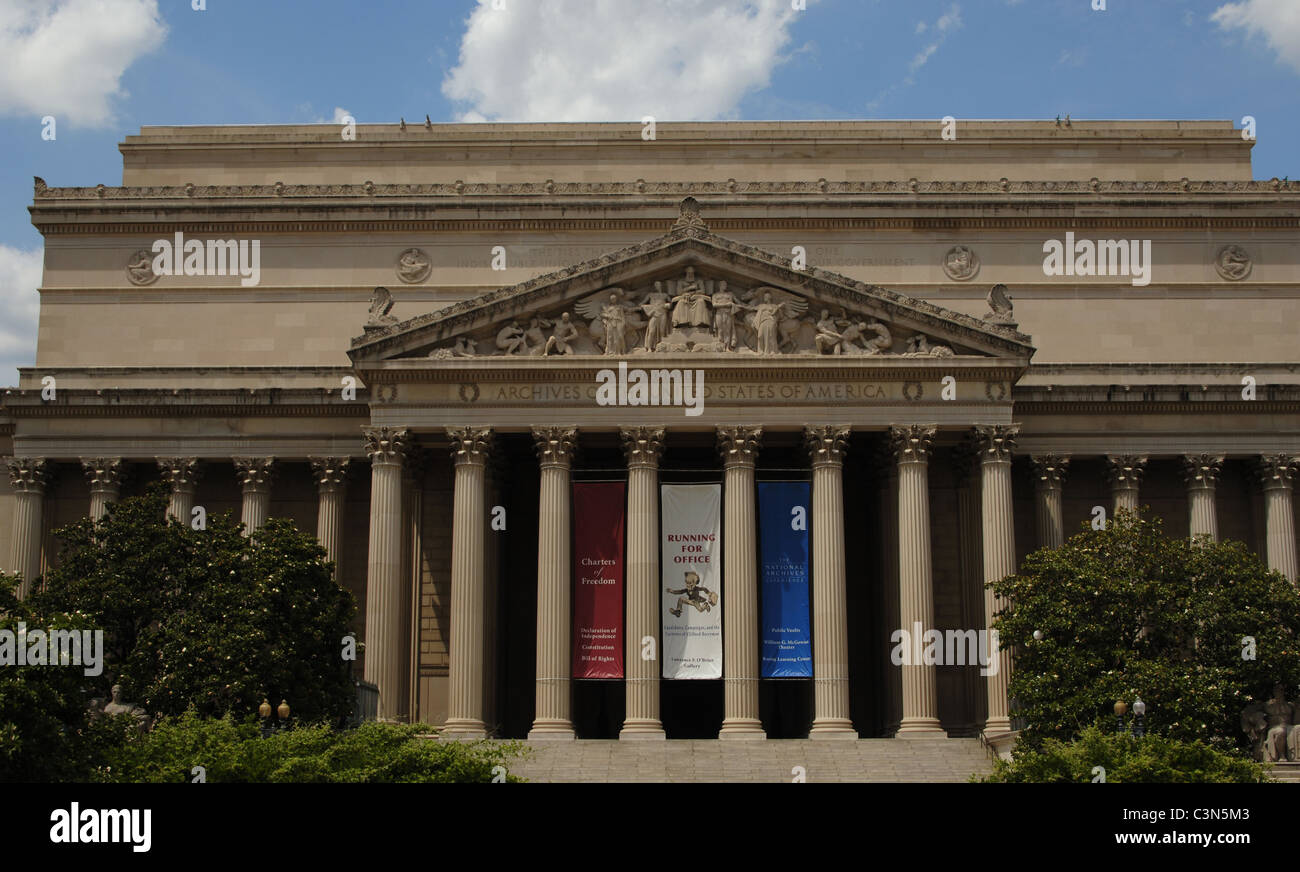 National Archives Gebäude. Von außen. Washington D.C. United States. Stockfoto