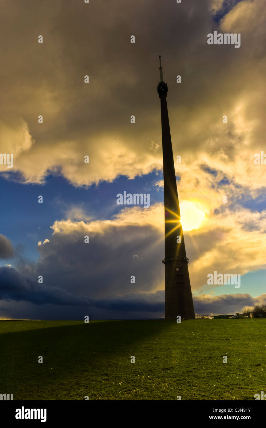 TV-Mast in der Nähe von Emley und Holmfirth, Yorkshire, Großbritannien Stockfoto