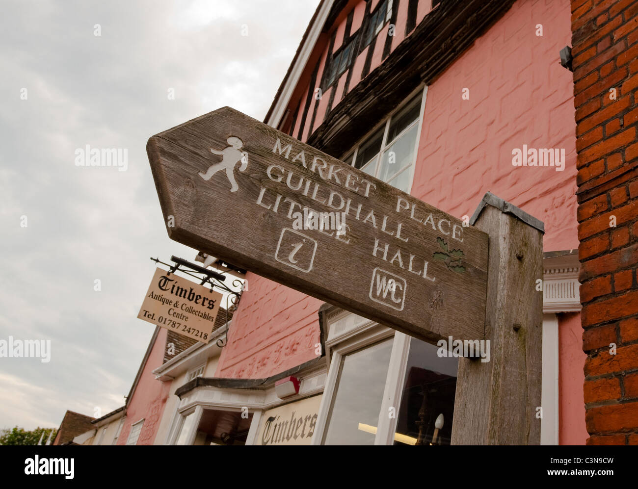 Holzschild in Lavenham, Suffolk Stockfoto