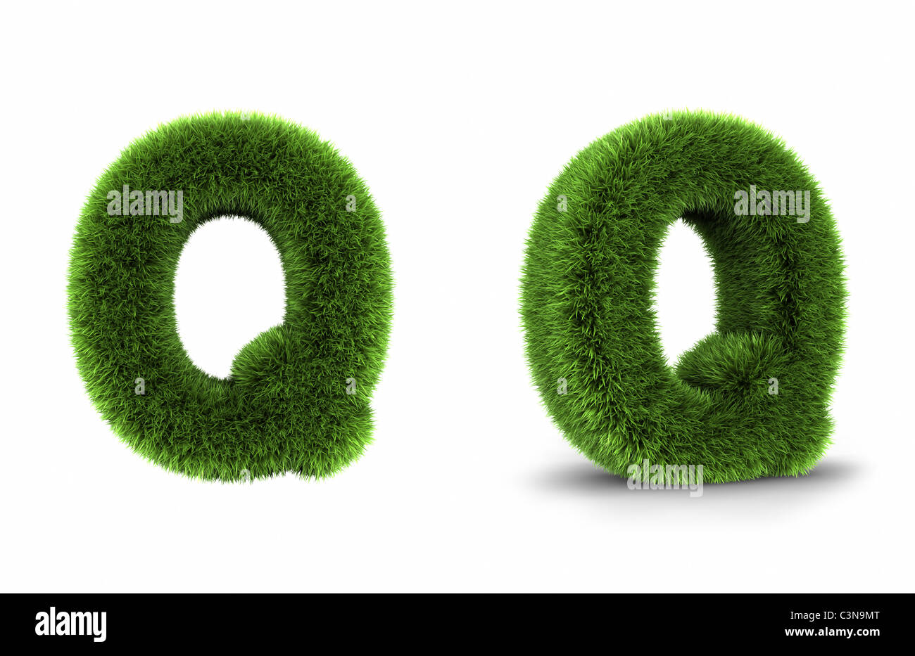 Grass Buchstaben Q, isoliert auf weißem Hintergrund Stockfoto