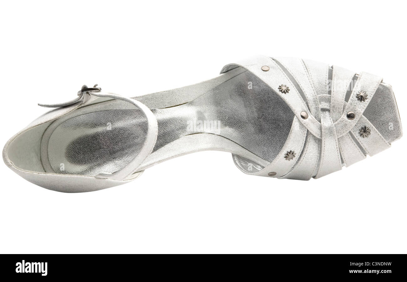 Komfortable Stiletto isoliert über weiße Farbe: Silber Stockfoto