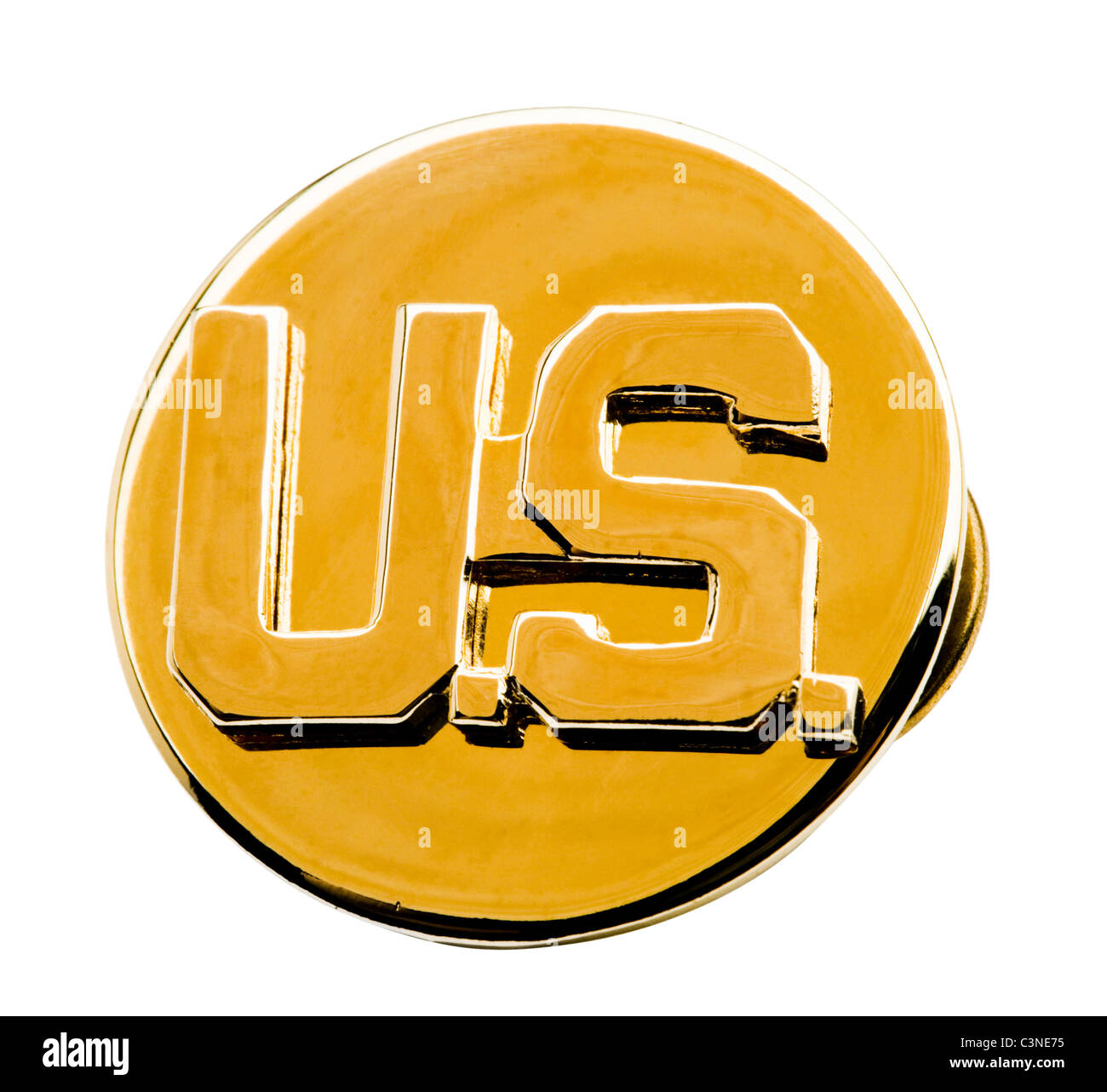 US-metallische Abzeichen isoliert auf weiß Stockfoto