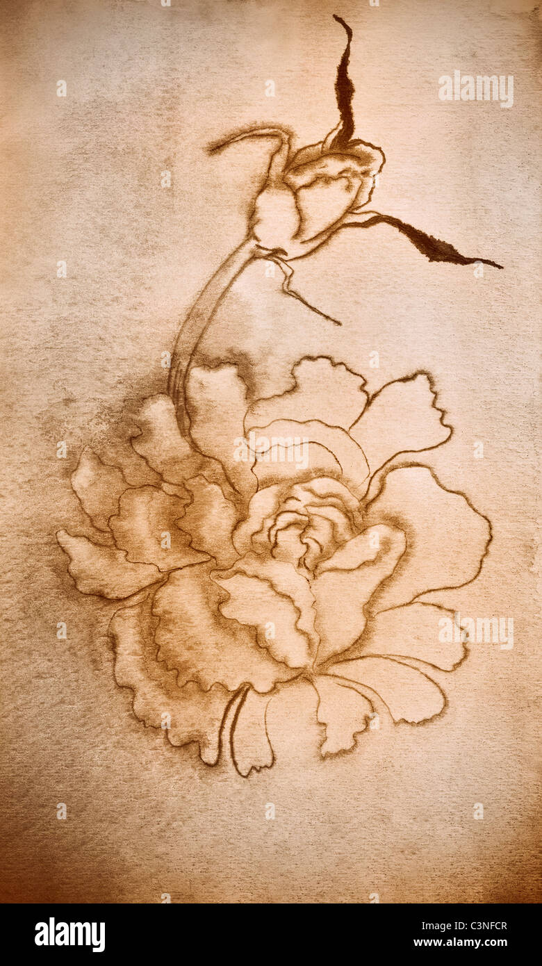 Kunst Vintage floral-Hintergrund mit einem Zweig von einer rose Stockfoto