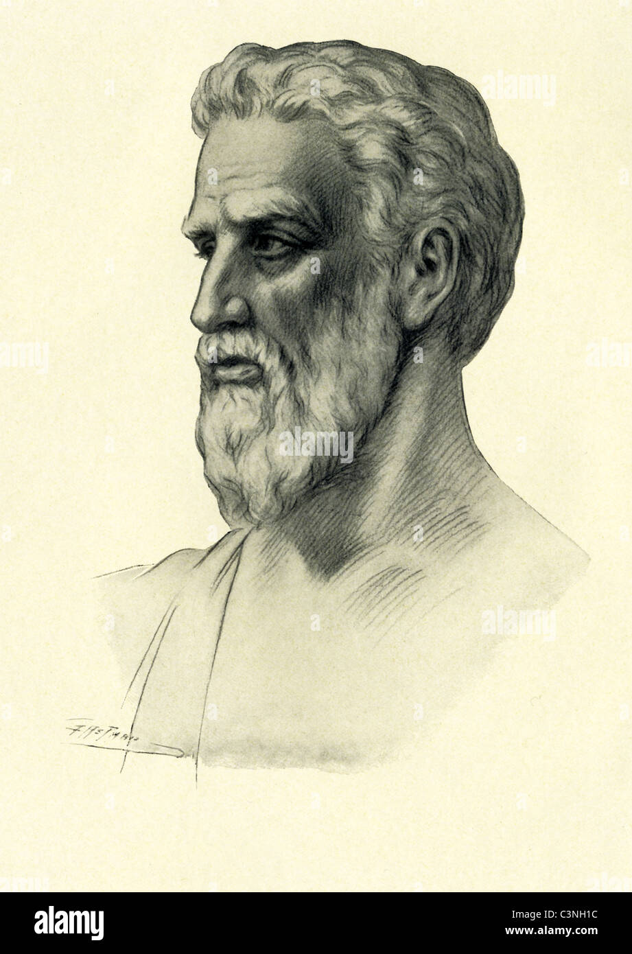 Pythagoras (582-B.C. 507 c.) war ein griechischer Philosoph, der auf der ägäischen Insel Samos geboren wurde. Stockfoto