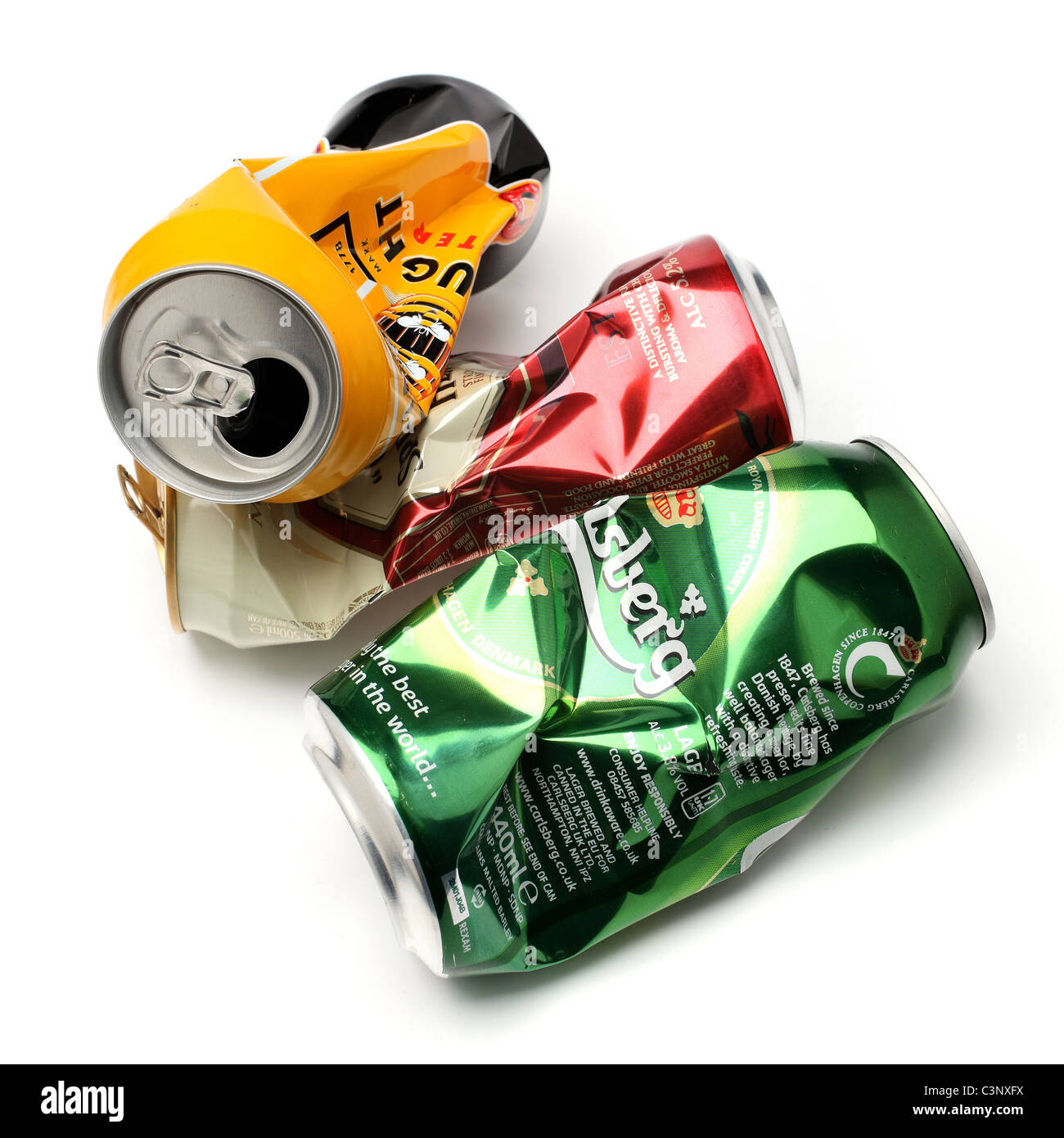 Recycling Zinn metallic Paket Stockfoto