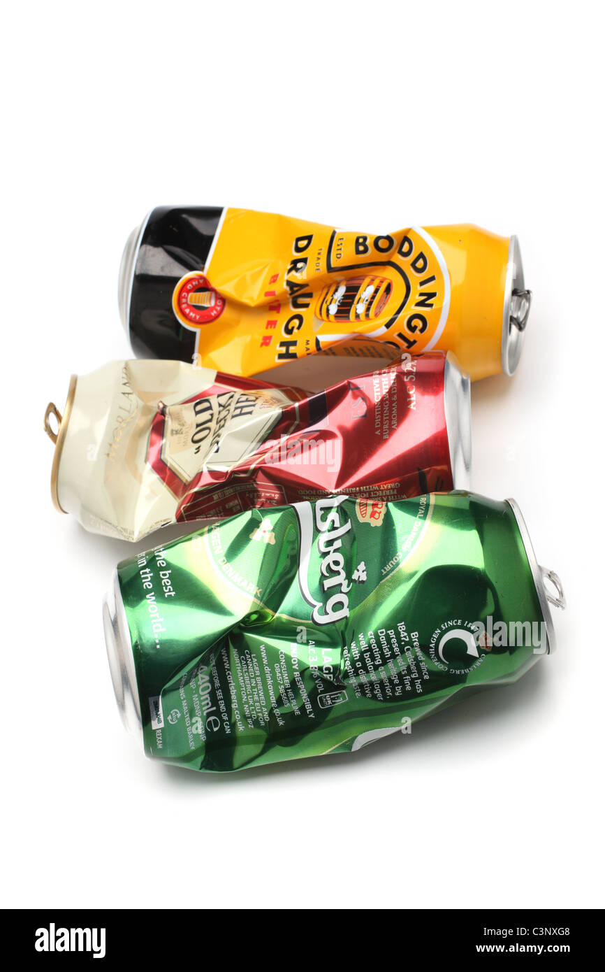 Recycling Zinn metallic Paket Stockfoto