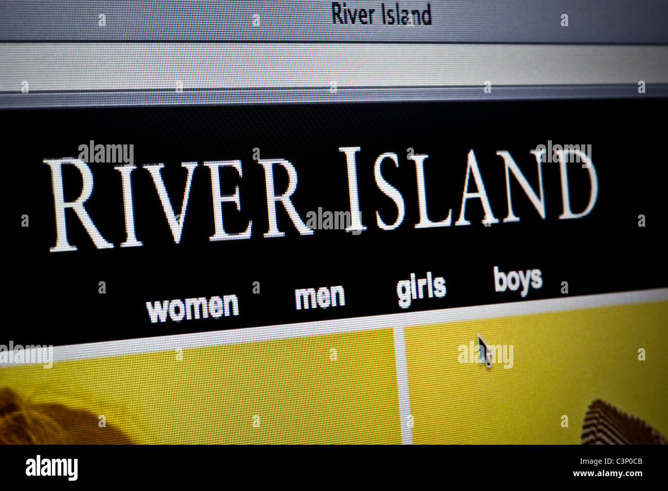 Nahaufnahme von River Island Logo wie auf ihrer Website zu sehen. (Nur zur redaktionellen Verwendung: print, TV, e-Book und redaktionelle Webseite). Stockfoto