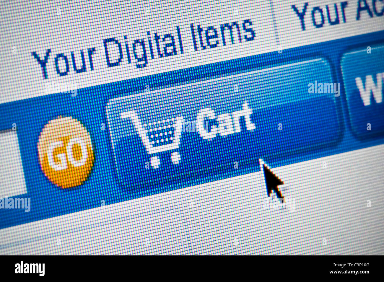 Nahaufnahme von der Warenkorb-Button auf der Amazon-Website. (Nur zur redaktionellen Verwendung: print, TV, e-Book und redaktionelle Webseite). Stockfoto