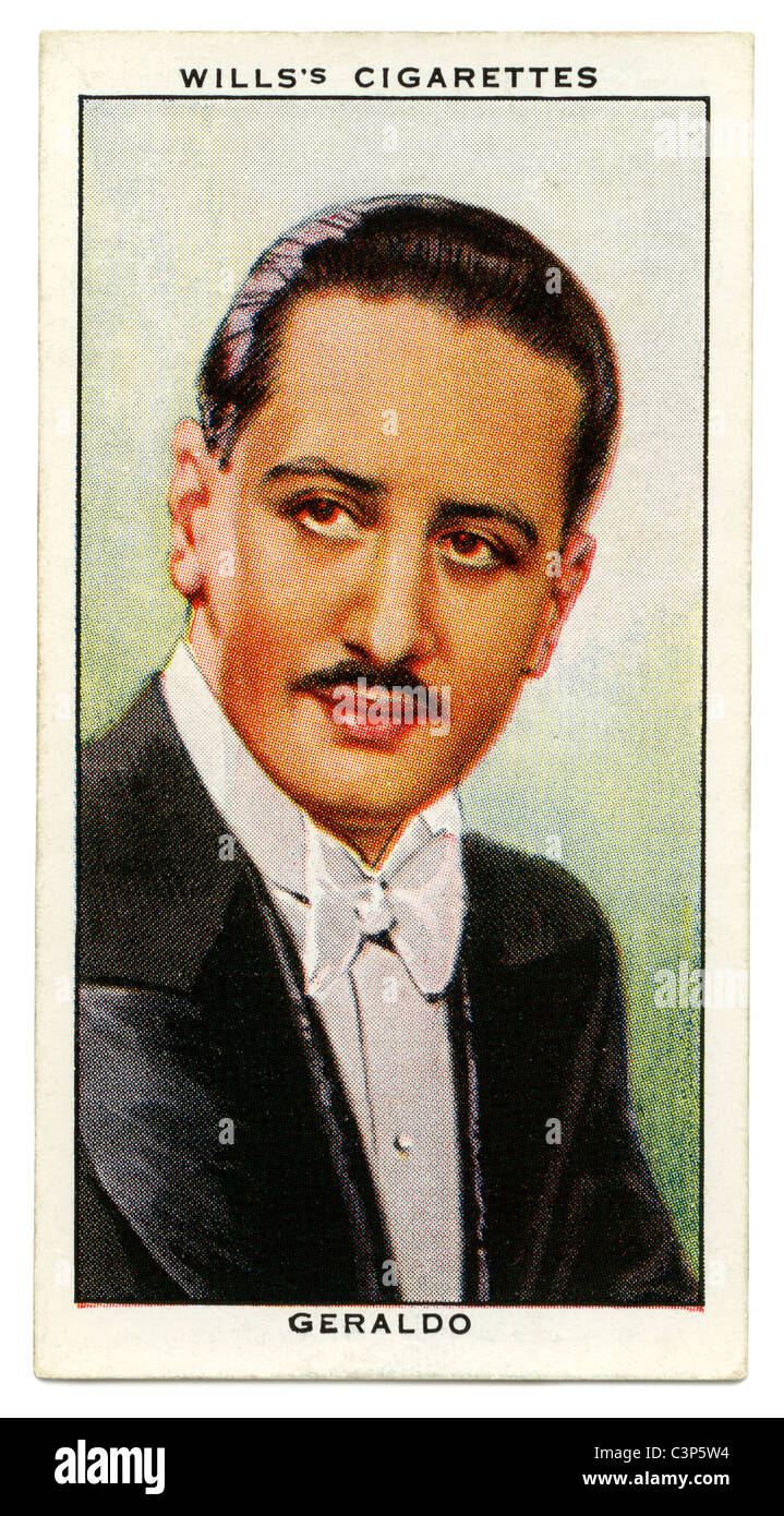 1934-Zigarette-Karte mit Porträt des britischen Radiostar und Bandleaders Geraldo Stockfoto