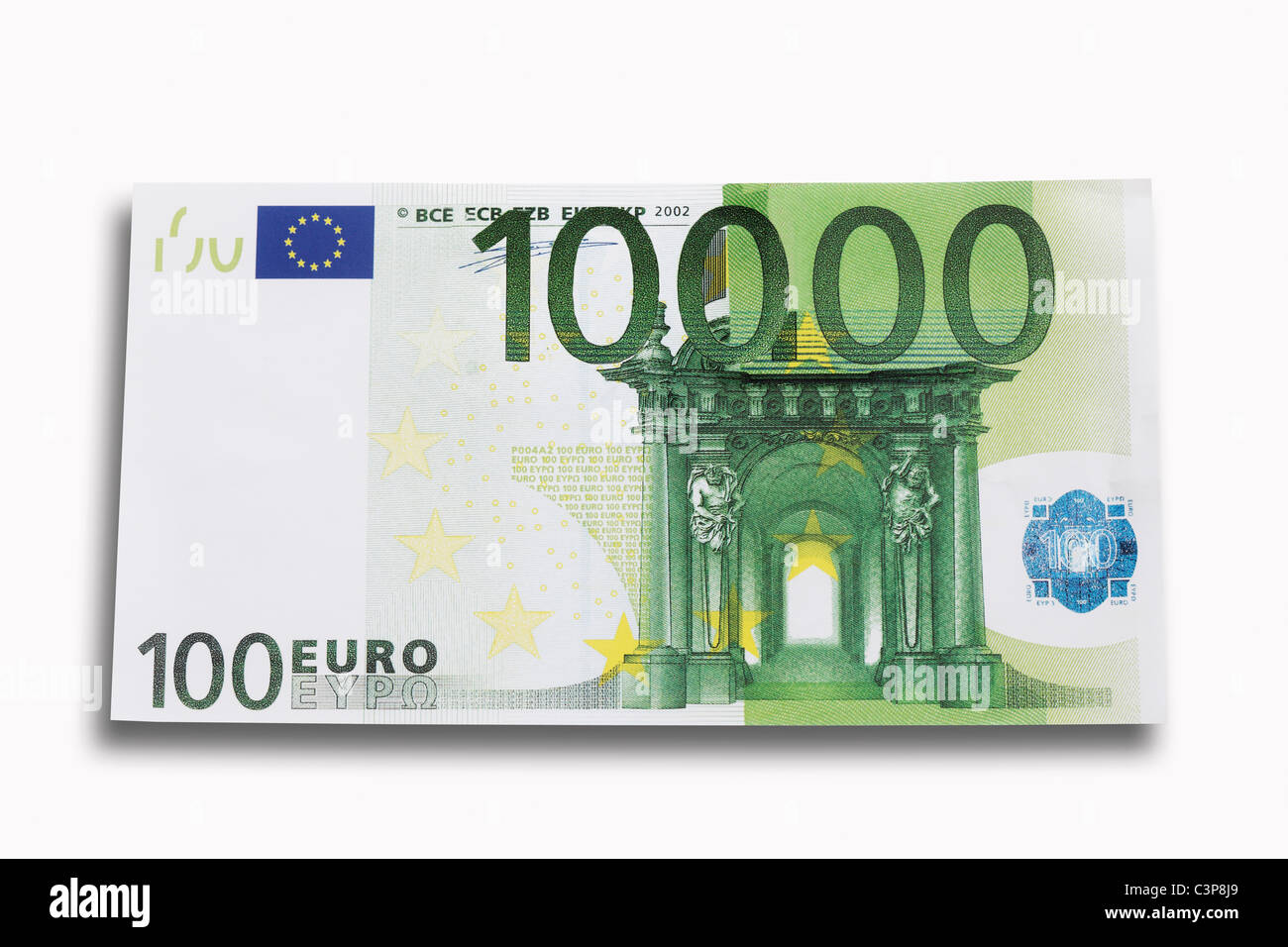 10000-Euro-Schein auf weißem Hintergrund, Nahaufnahme ...