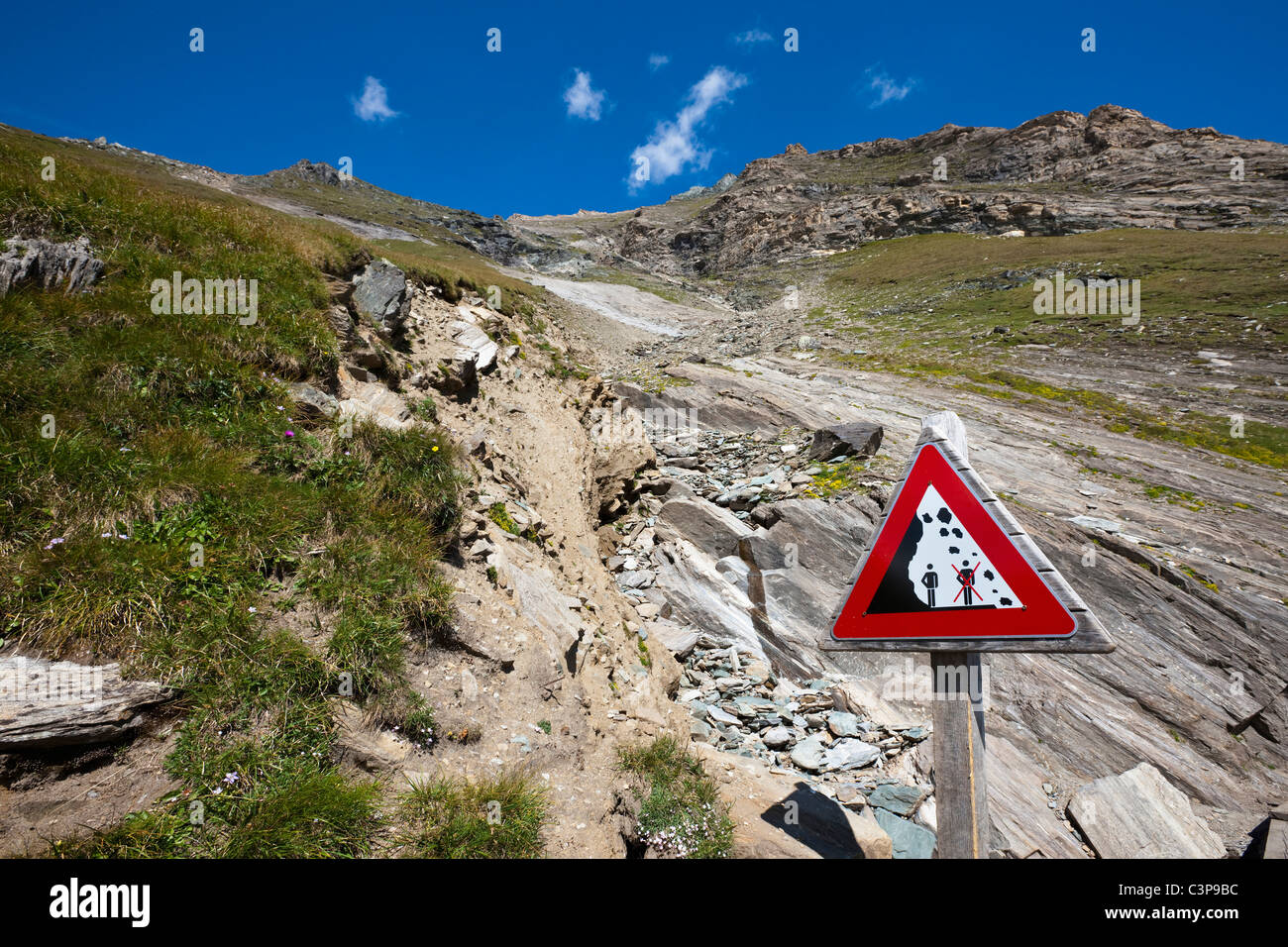 Österreich, Großglockner, Gamsgrubenweg, Warnzeichen, fallende Felsen ...