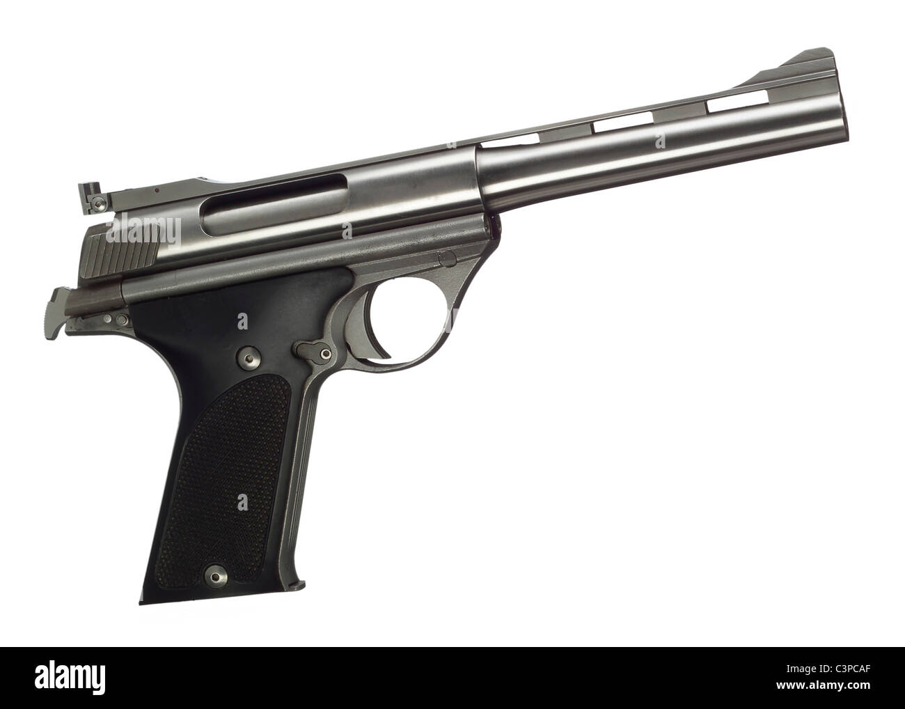 Nahaufnahme von 44 Magnum Revolver vor weißem Hintergrund Stockfoto