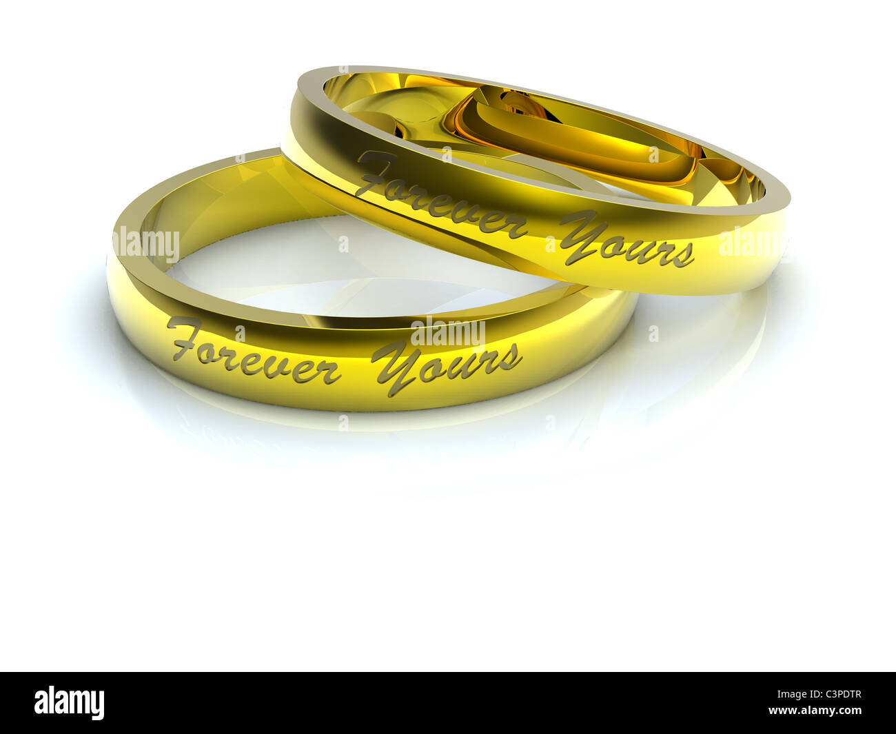 Goldener Hochzeit Ringe mit ewig dein Inschrift Stockfoto