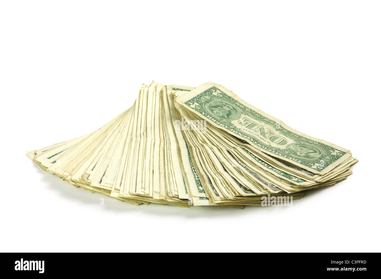 Stapel von einem Dollar-Scheine auf weißem Hintergrund Stockfoto