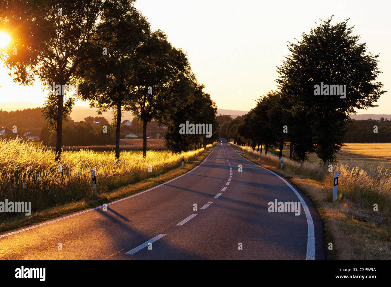 Europa, Deutschland, Rheinland-Pfalz, Blick auf Landstraße Westerwald Stockfoto