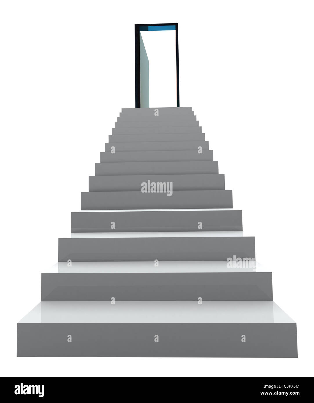 Treppe mit offener Tür. 3D illustration Stockfoto