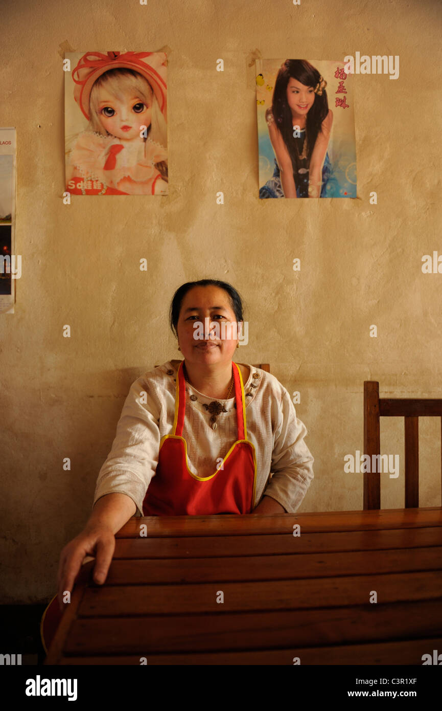 Thai Frau Koch ausruhen und posieren für ein Porträt, Food-Court, Bangkok, thailand Stockfoto