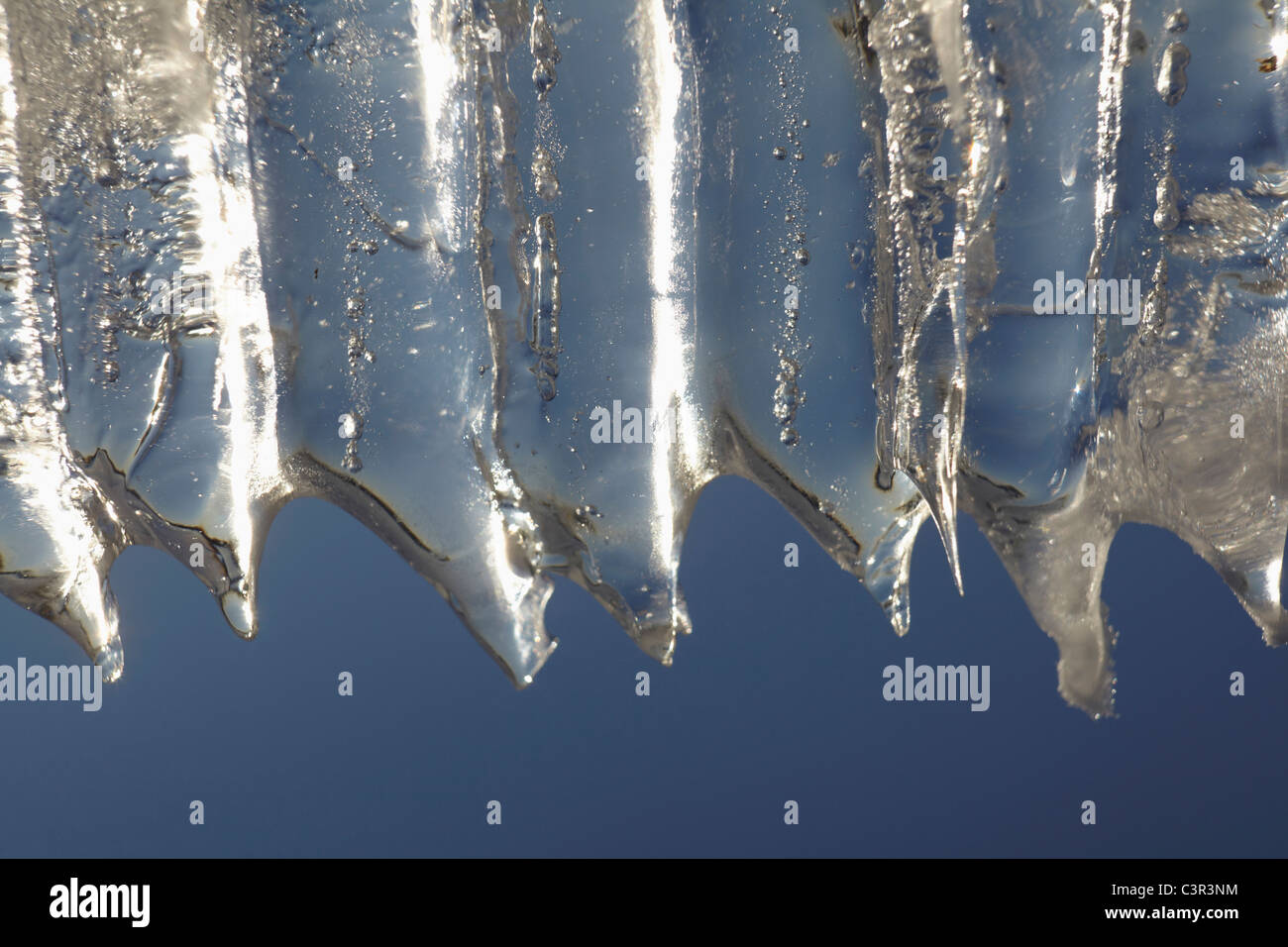 Nahaufnahme von Eiszapfen. Stockfoto