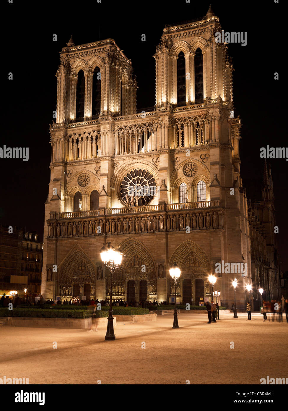 Nacht-Ansicht von Notre-Dame de Paris, Frankreich Stockfoto