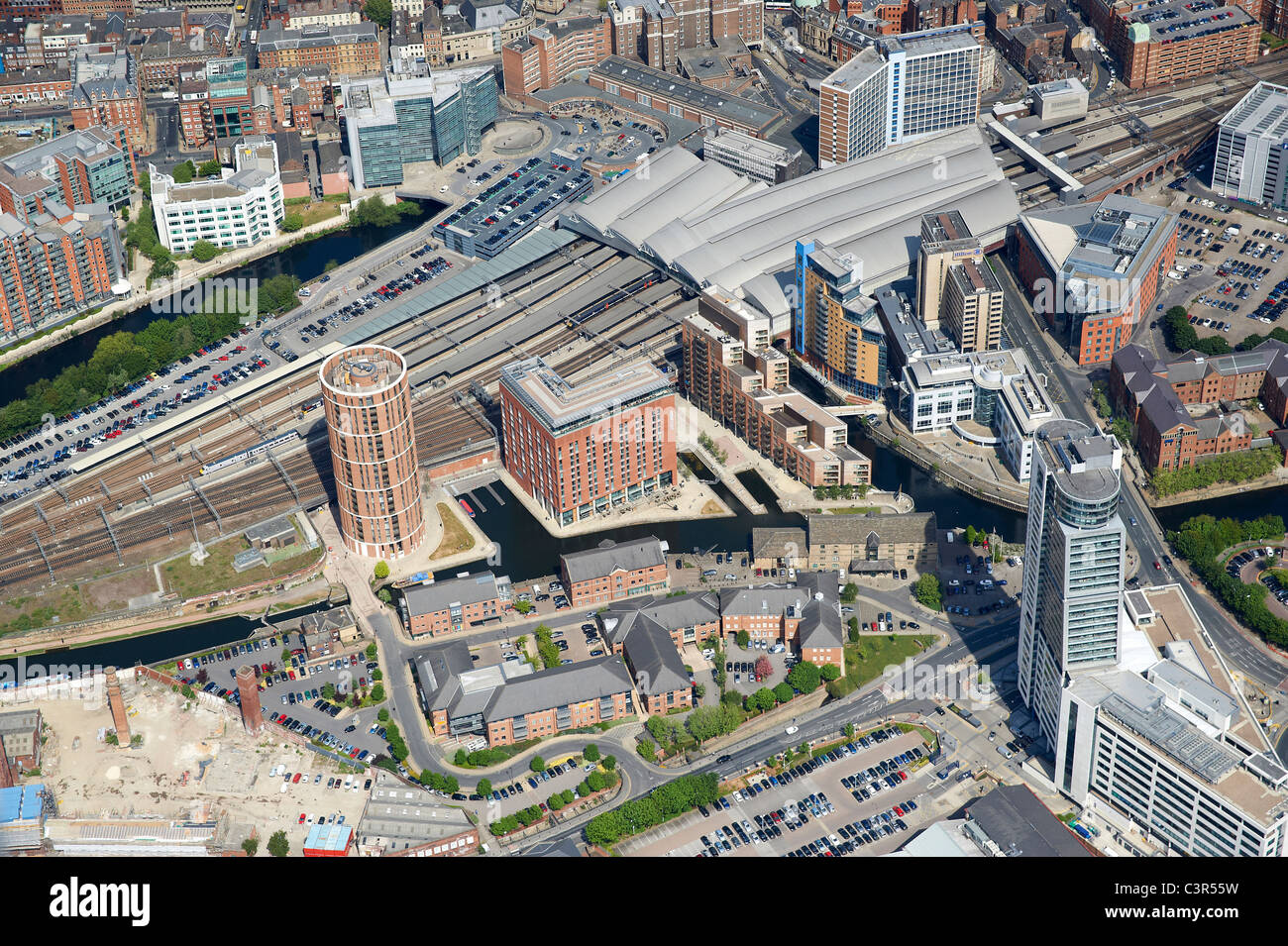 Kornkammer Wharf und Leeds City Station, Leeds, West Yorkshire, Großbritannien Stockfoto