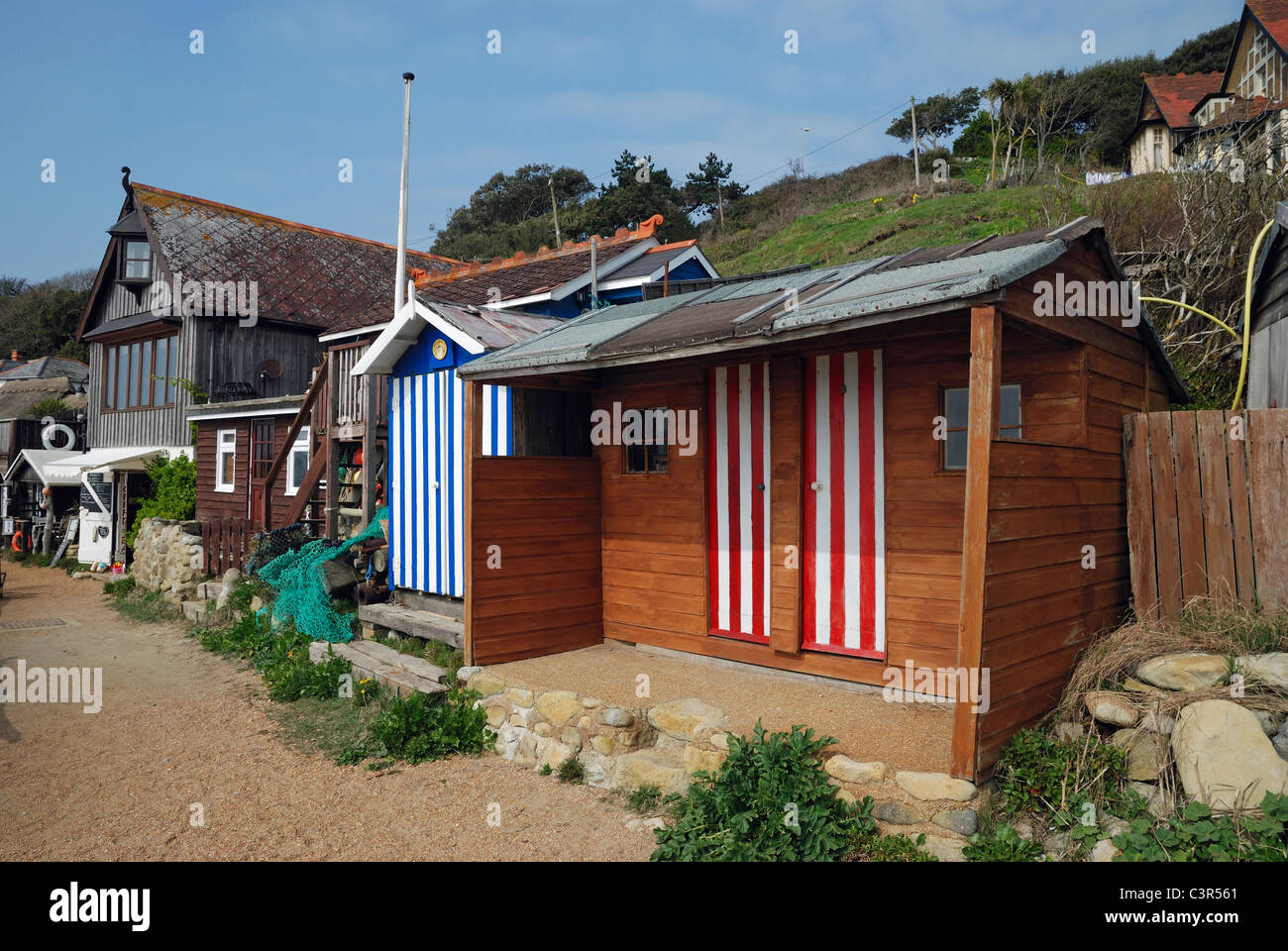 Strand Hütten am Steephill Cove, Ventnor, Isle Of Wight, Hampshire, England. Stockfoto