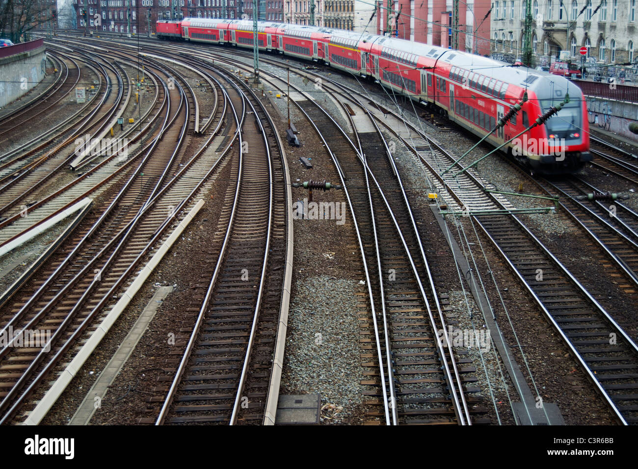 Hamburg-Eisenbahn in der Nähe des Hauptbahnhofs, Hauptbahnhof Stockfoto