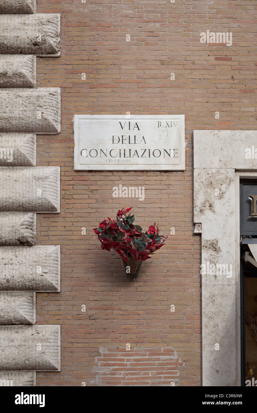 Via della Conciliazione Zeichen, Rom, Italien Stockfoto