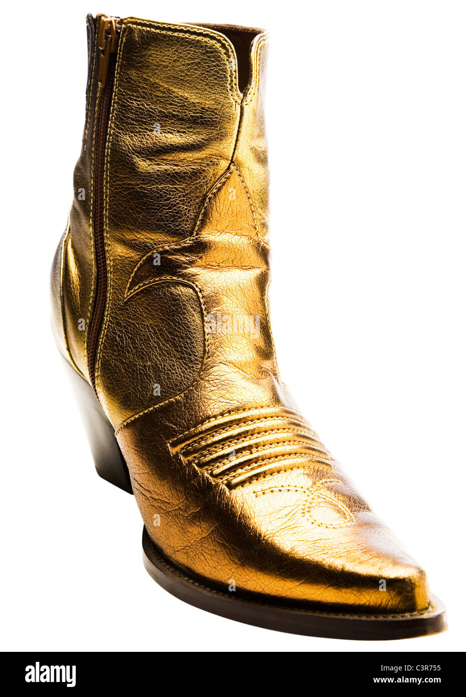 Boot von goldener Farbe isoliert auf weiß Stockfoto