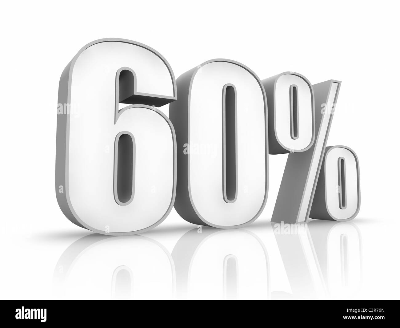 Weiße sechzig Prozent, isoliert auf weißem Hintergrund. 60 % Stockfoto