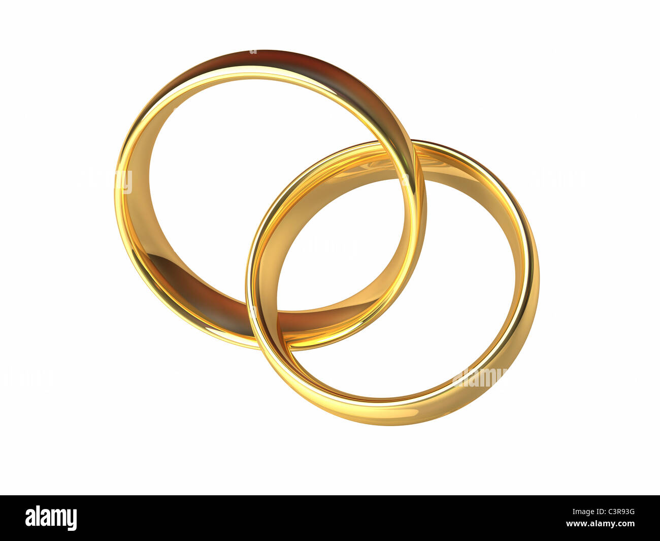 Zwei goldene Ringe verbunden miteinander, geschnürte Ringe, isolierten  weißen Hintergrund, 3d render Stockfotografie - Alamy