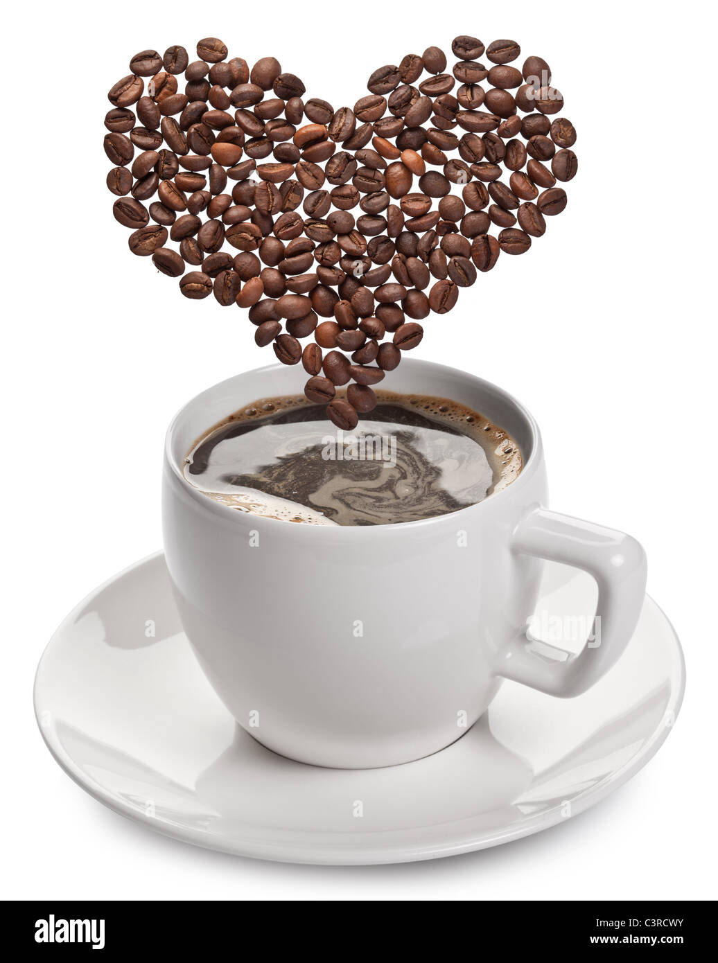 Kaffeetasse auf weißem Hintergrund. Stockfoto