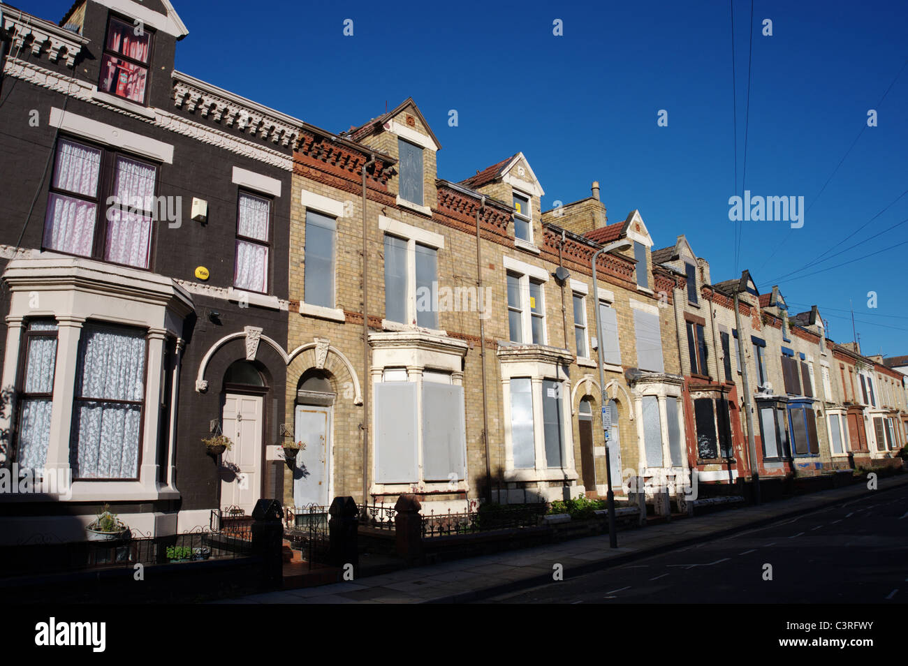 Menschenleer und Derelect Gebäude in Lothar-Straße im Bezirk von Liverpool Anfield & Breckfield Stockfoto