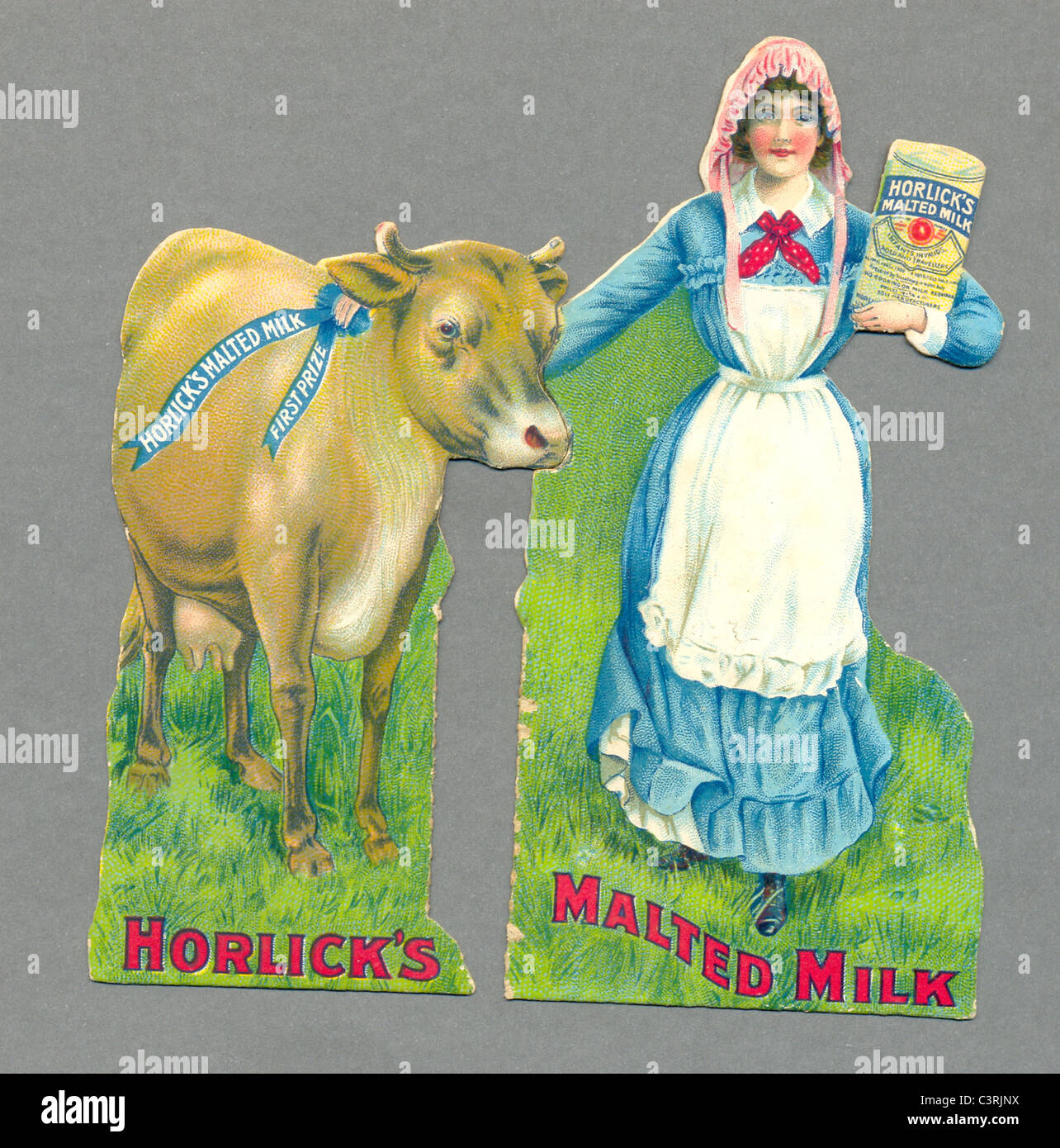 Gestanzte Werbung für Horlick's Malt Milch um 1895 Stockfoto