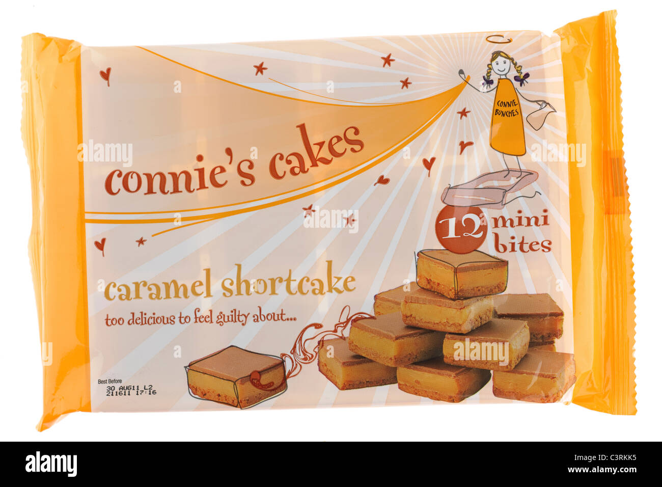Paket von 12 Connies Karamell Mini beißt Erdbeer-Kuchen Stockfoto