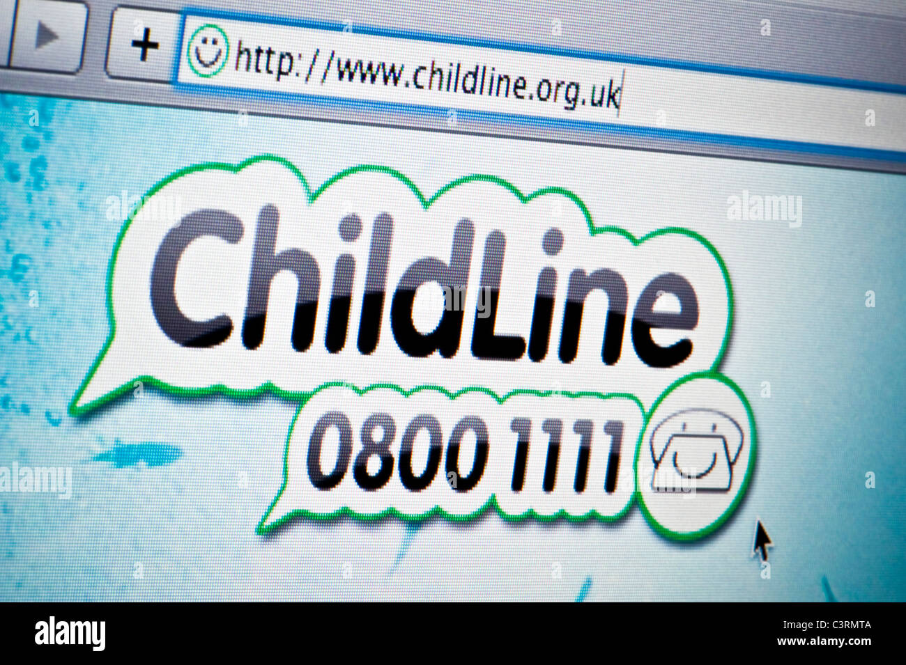 Nahaufnahme der Childline Logo wie auf ihrer Website zu sehen. (Nur zur redaktionellen Verwendung: print, TV, e-Book und redaktionelle Webseite). Stockfoto