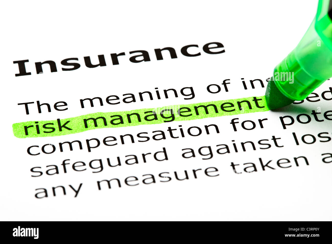 Grün, unter der Rubrik "Versicherung" markiert "Risikomanagement" Stockfoto