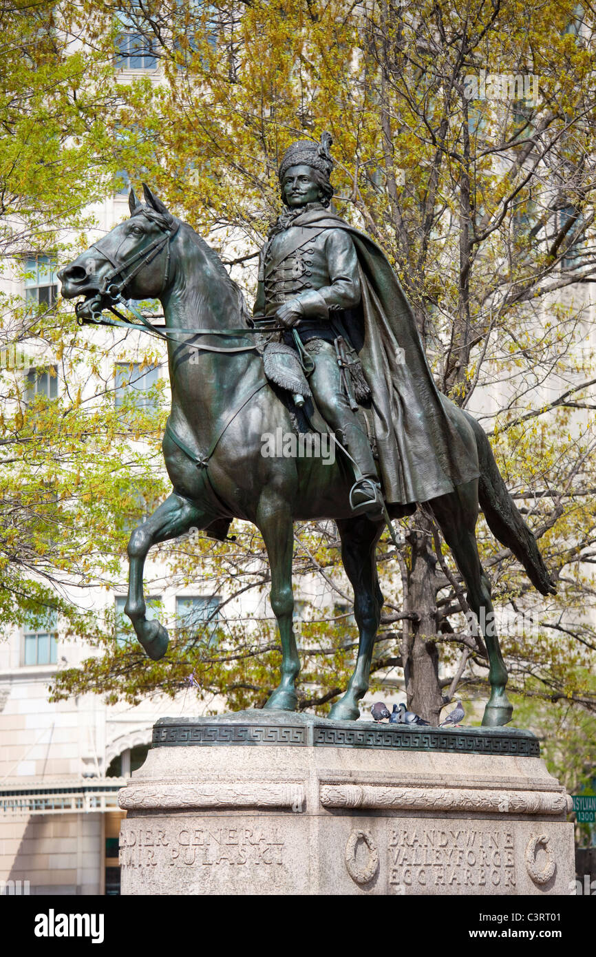 Revolutionär War General Casimir Pulaski Statue in Washington, D.C. Stockfoto