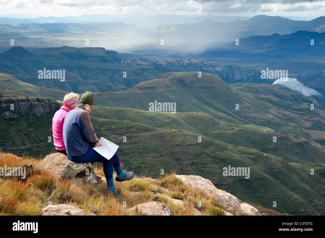 Wanderer in den Bergen Witteberge, Südafrika Stockfoto
