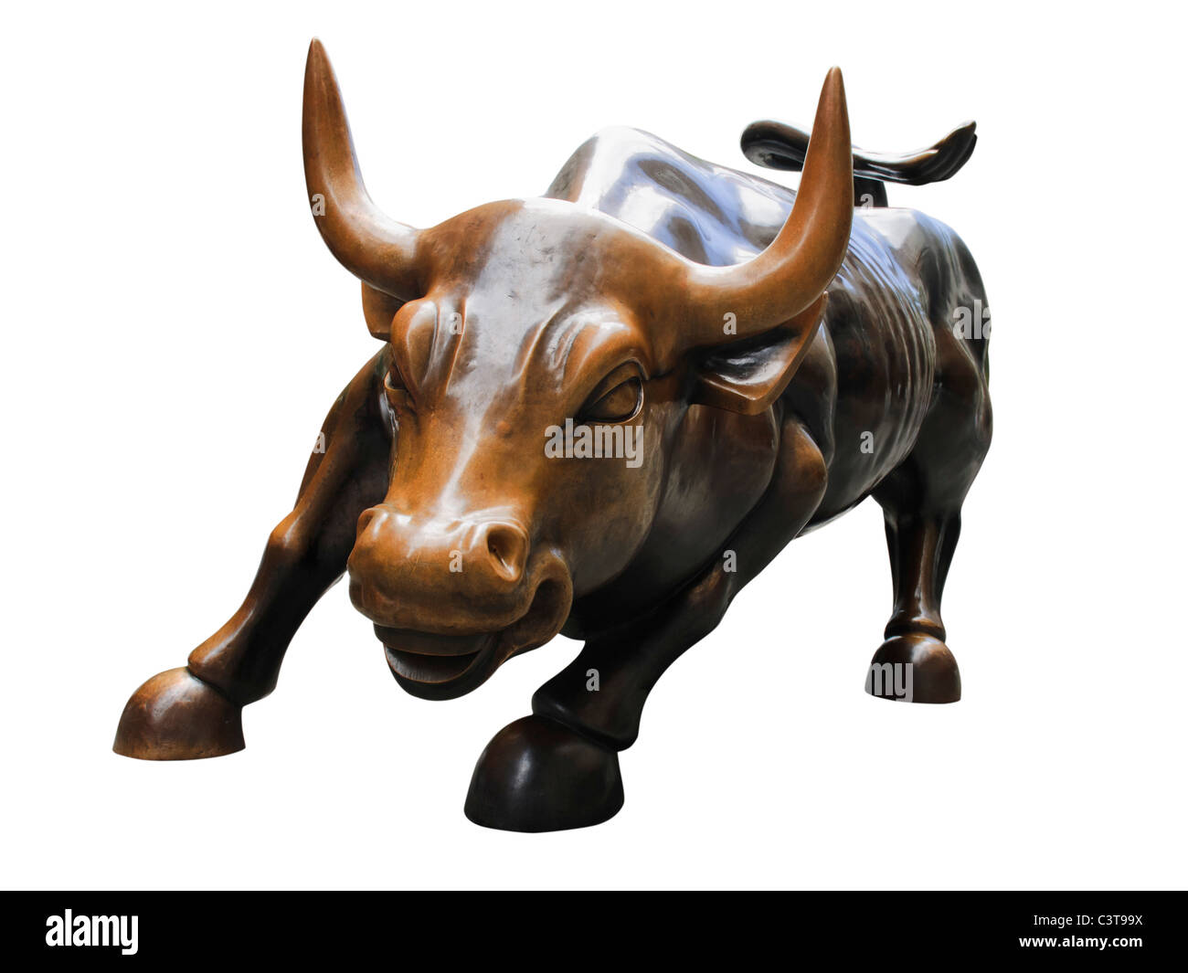 Aufladen von Bull auf weißem Hintergrund, Manhattan Stockfoto
