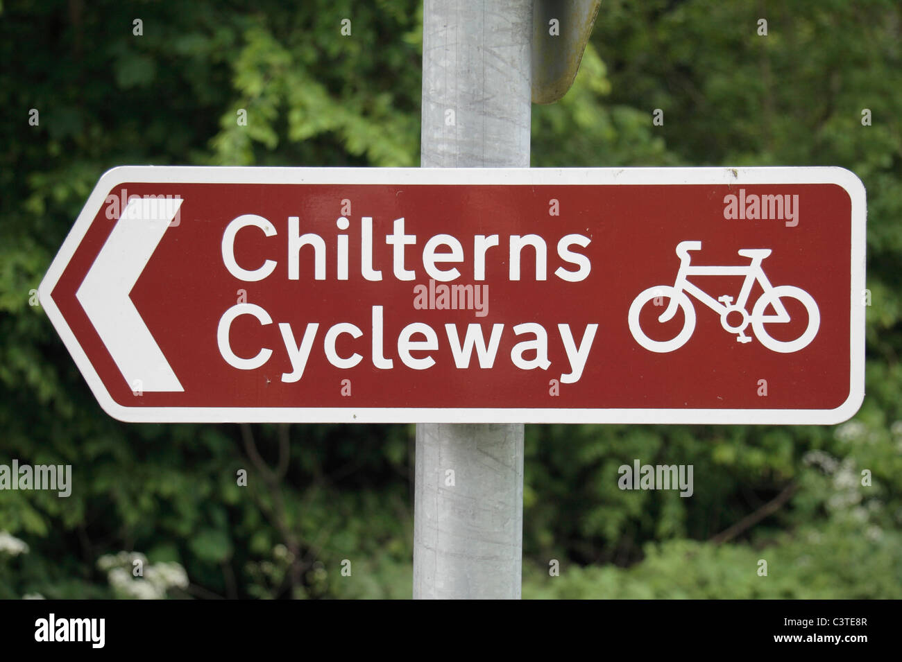 Sign post weist uns den Weg entlang der Chilterns Cycleway, St Leonards, in der Nähe von Wendover, Chilterns, UK. Mai 2011 Stockfoto