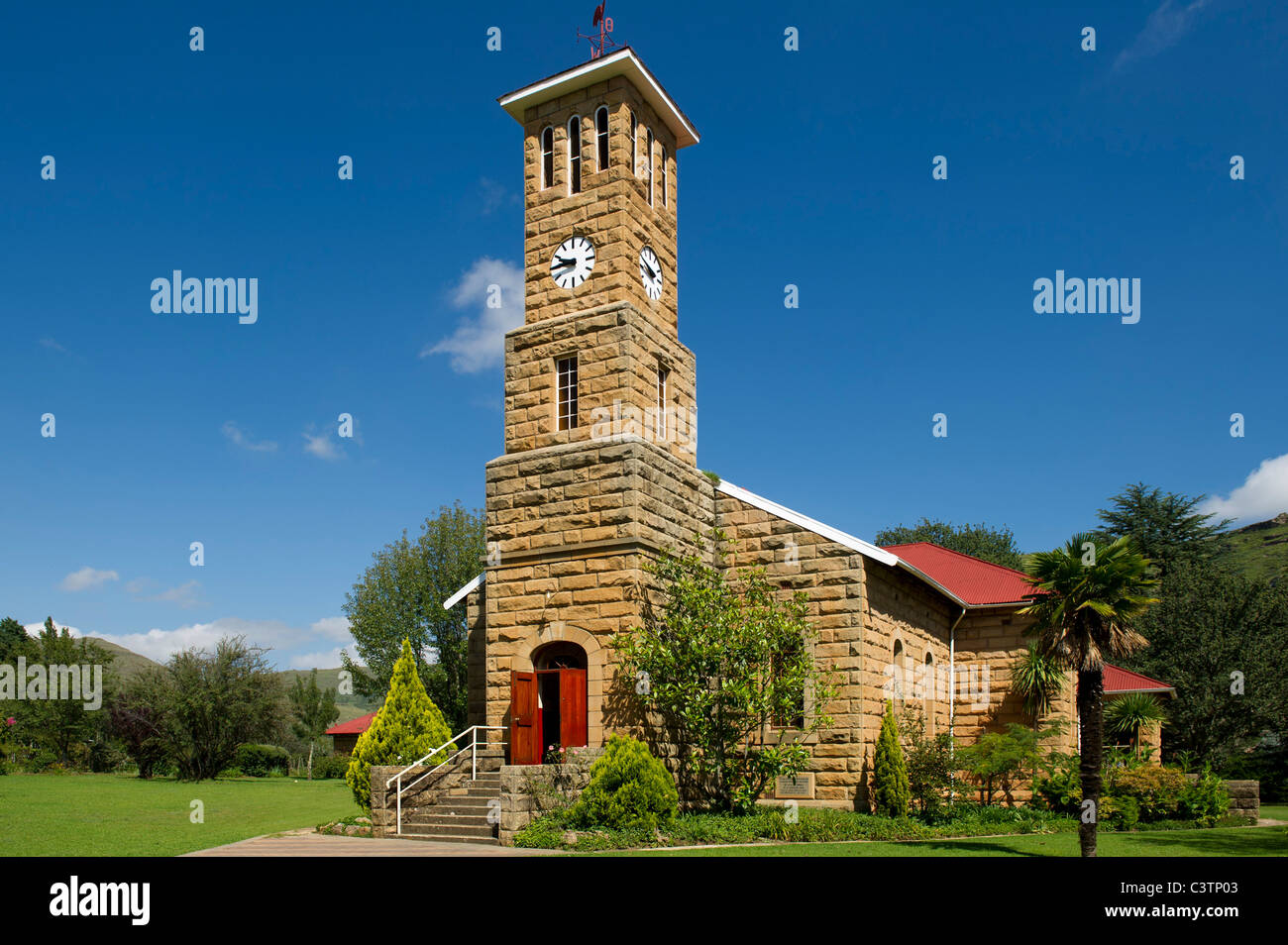 Sandstein-Kirche in Clarens, Freistaat, Südafrika Stockfoto