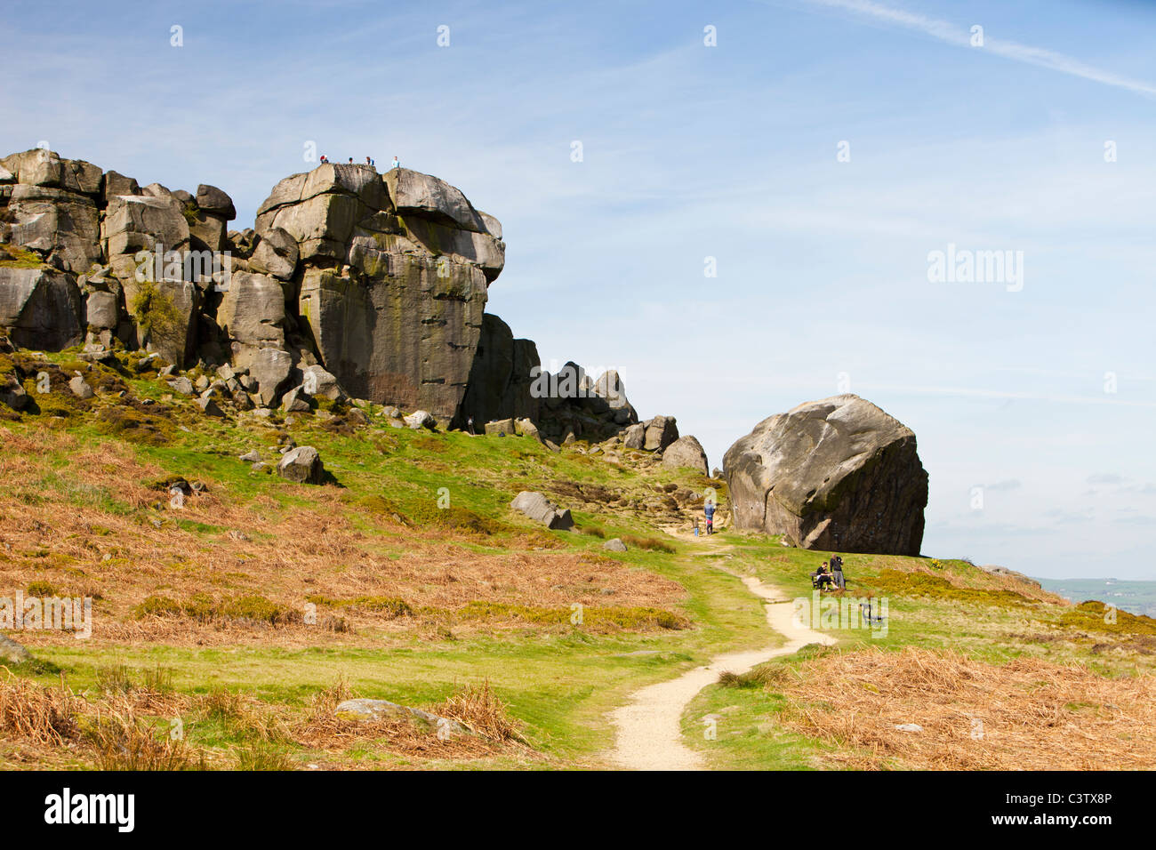 Kuh und Kalb Felsen auf Ilkley Moor, Yorkshire, Großbritannien Stockfoto