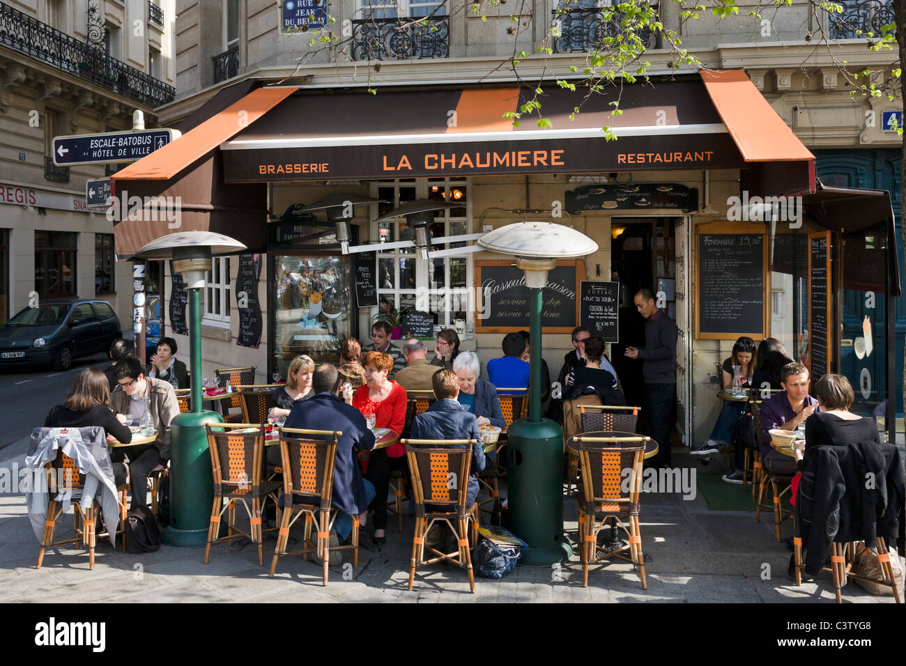 Brasserie an der Rue Jean Du Bellay, Ile Saint-Louis, Paris, Frankreich Stockfoto