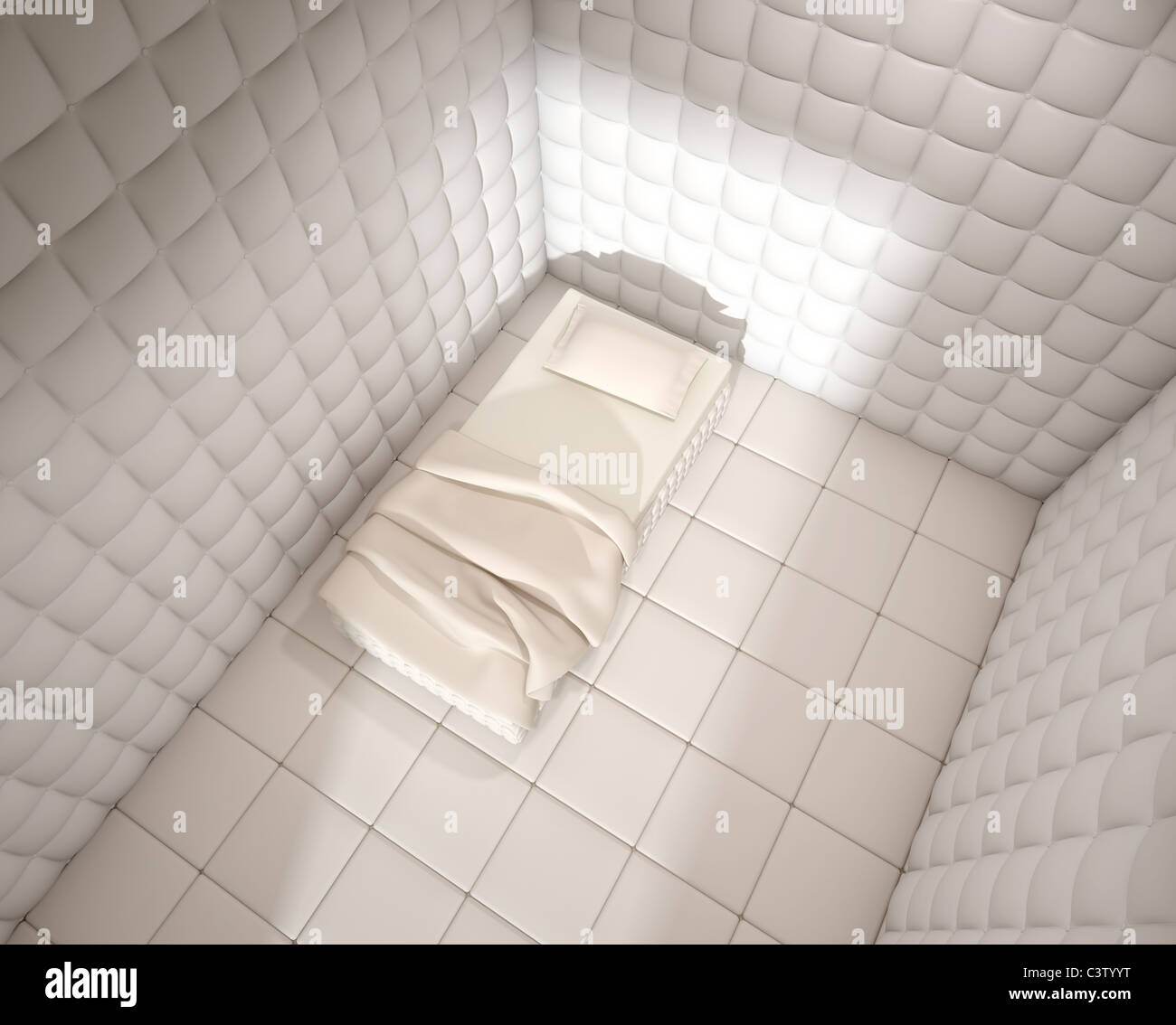 Psychiatrischen Klinik Gepolstert Zimmer Mit Einem Einzelbett Von Oben Gesehen Stockfotografie Alamy