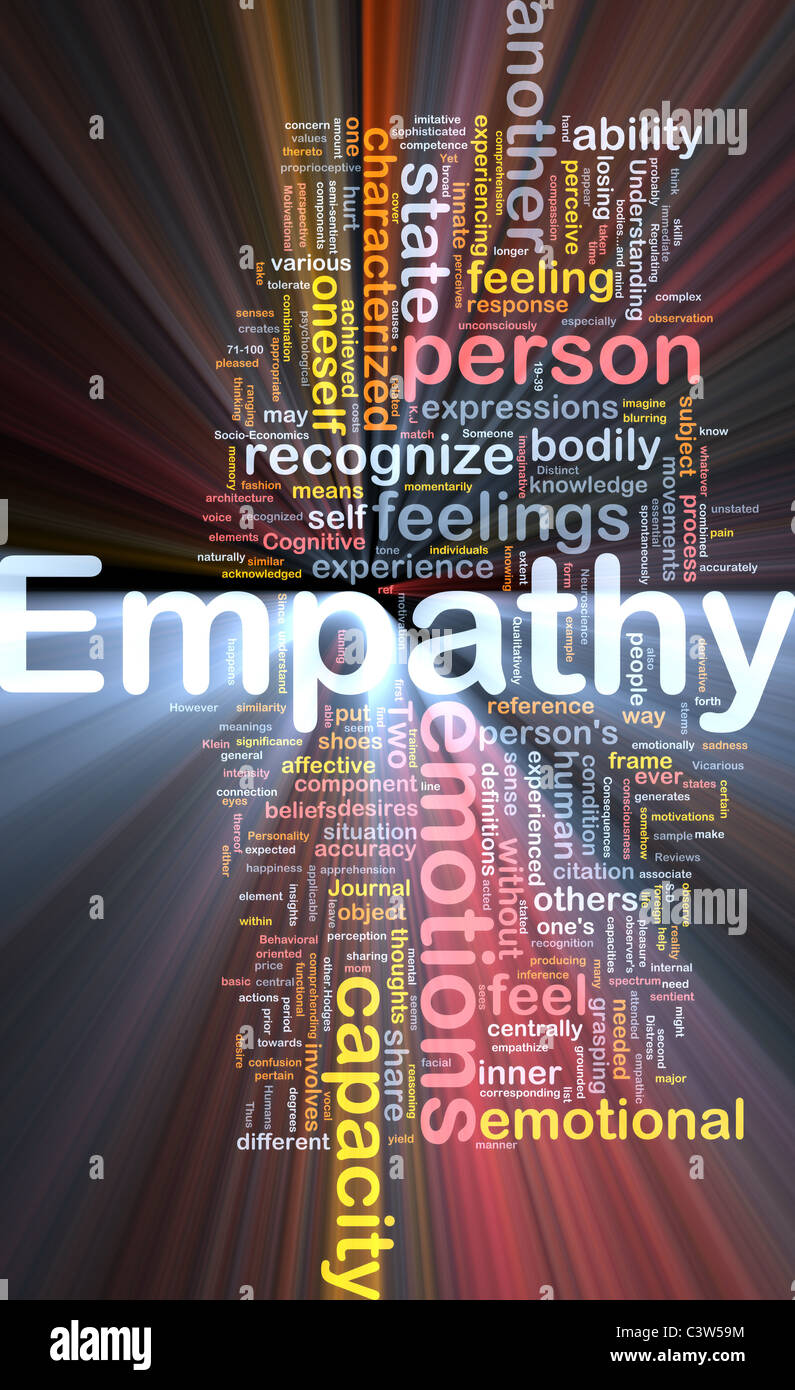 Hintergrund-Konzept Wordcloud Illustration von Empathie gleißenden Licht Stockfoto
