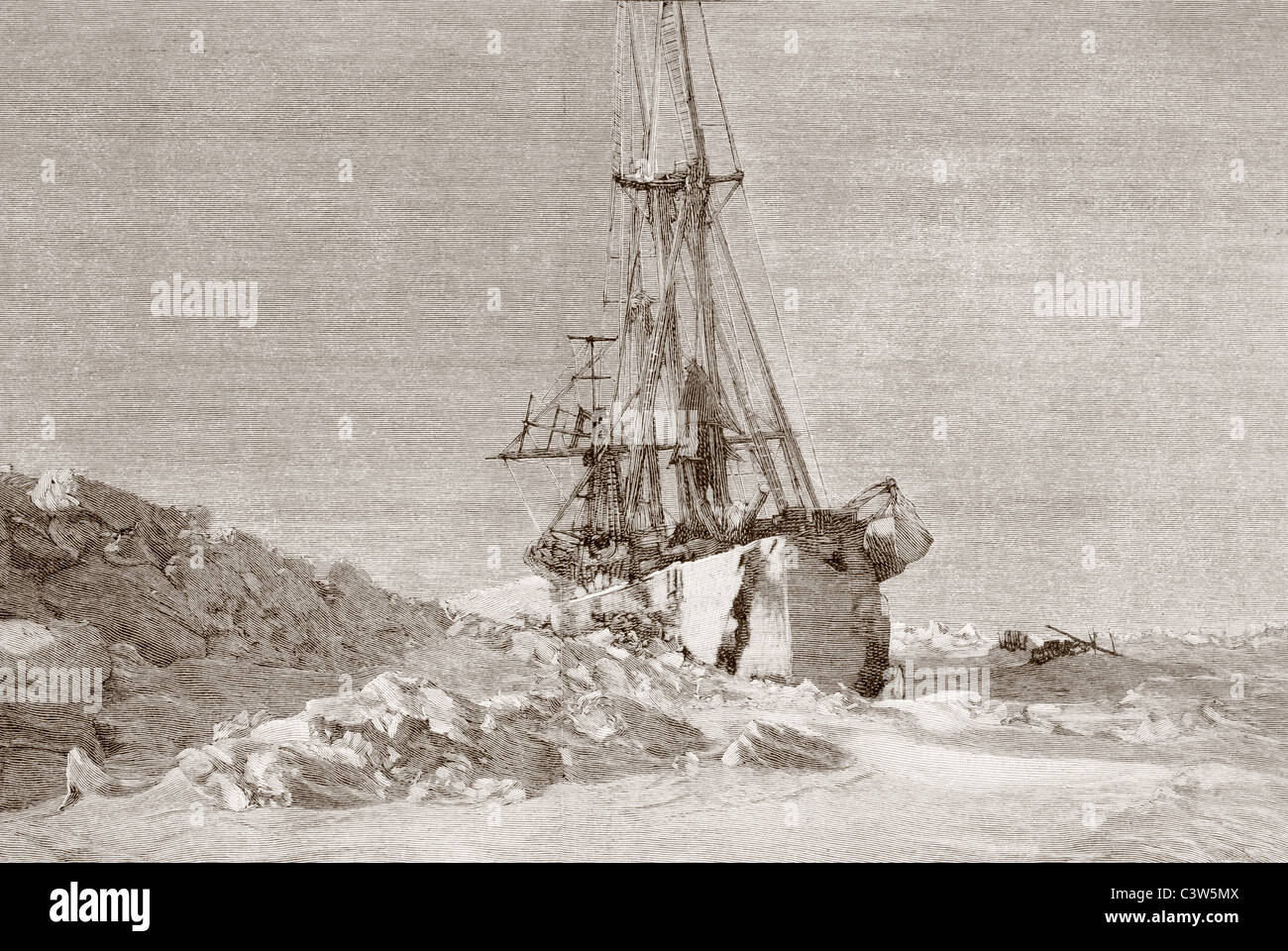 Nansens Polarforschung Schiff Fram im Eis eingeschlossen. Stockfoto